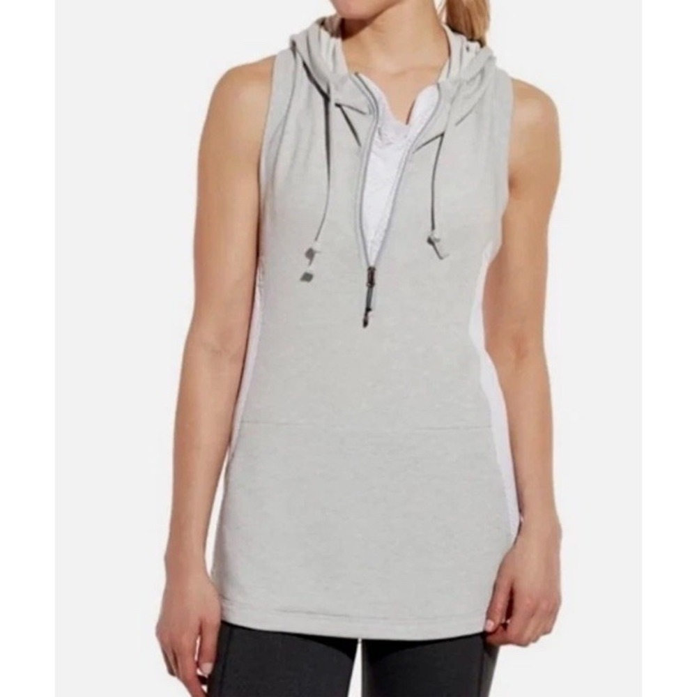 CALIA Sleeveless Hoodie M Gray Mesh Inset Quarter Zip Racerback Vest
